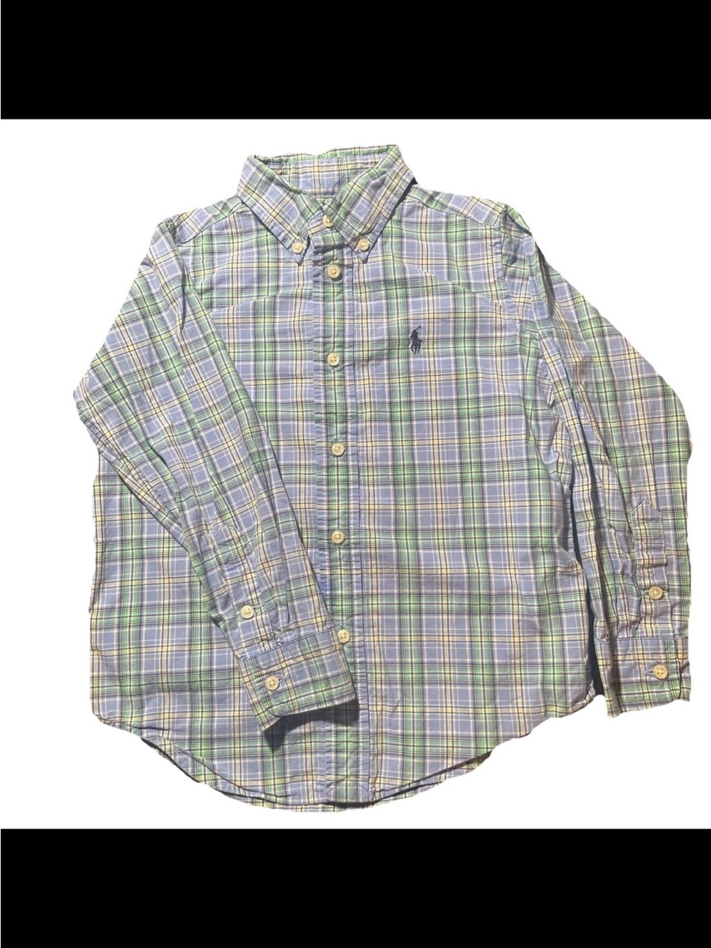 Polo Ralph Lauren Boys Size 5 Plaid Button Down Shirt Blue Green Preppy